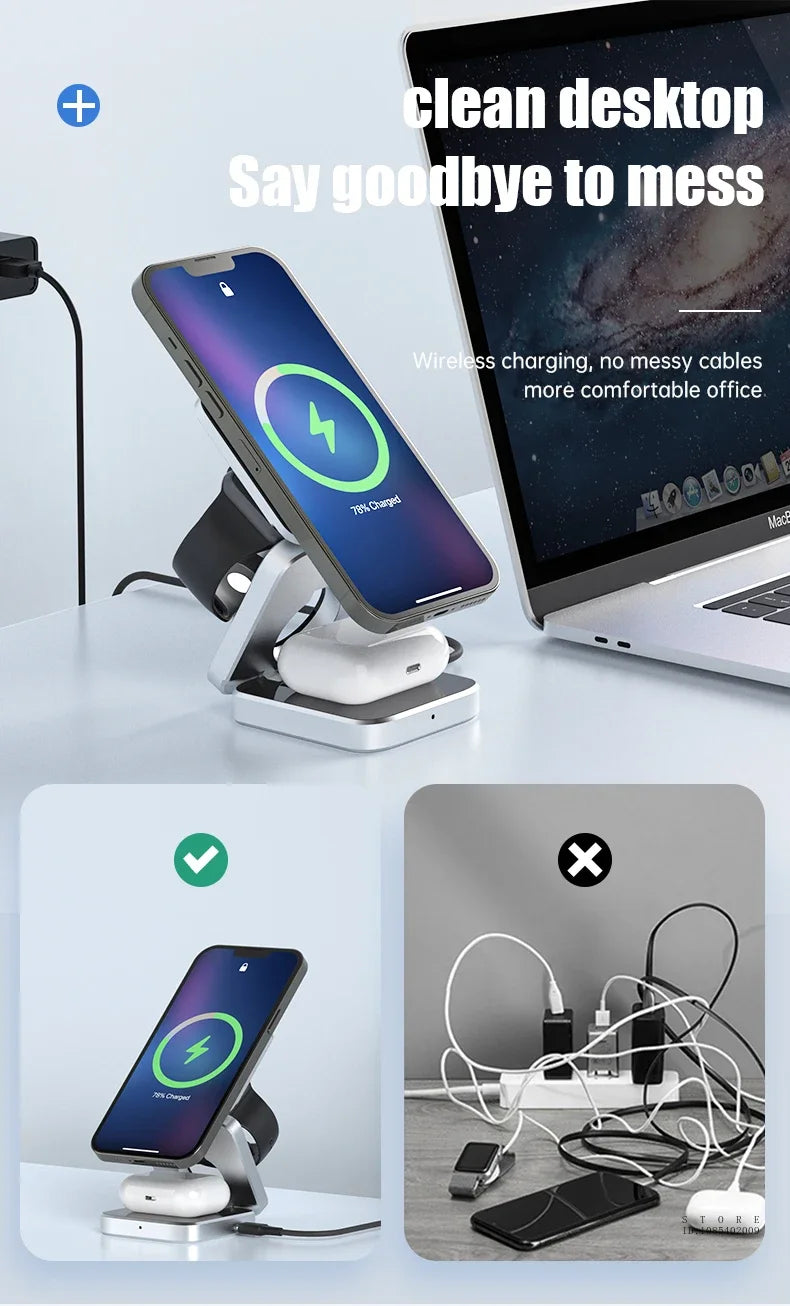 Estação de carregamento sem fio magnética para Samsung 3 em 1 Carregador sem fio rápido para Samsung Galaxy S24 S23 S22 Estação de carregamento